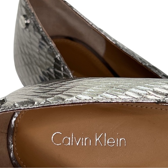 Calvin Klein Flats GAILIA Pointed Toe Shoes Faux Snakeskin Y2K Metallic Silver 9 - Picture 7 of 17